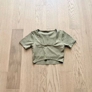 Square Neck Olive Crop Top - Women